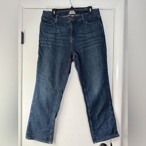 LL Bean Favorite Fit Flannel Lined Straight Leg Blue Denim Jeans Size 14 Petite